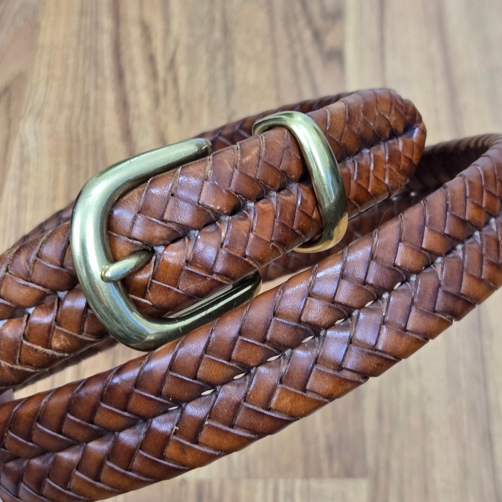 Coach Braided Belt Mens 40 Brown Woven Leather Solid Brass Buckle 5922 Classic